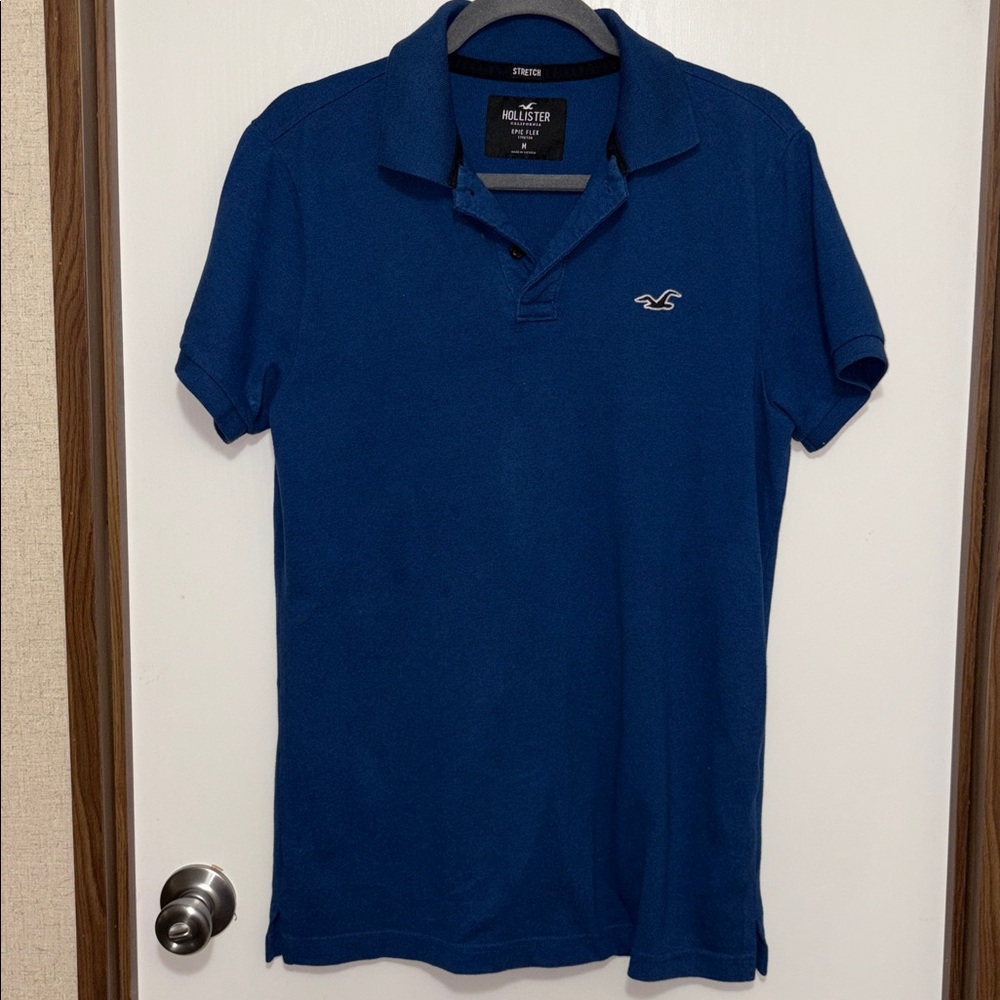Hollister Polo Shirt Sz M Blue Epic Flex Stretch Casual Preppy Golf Minimalist